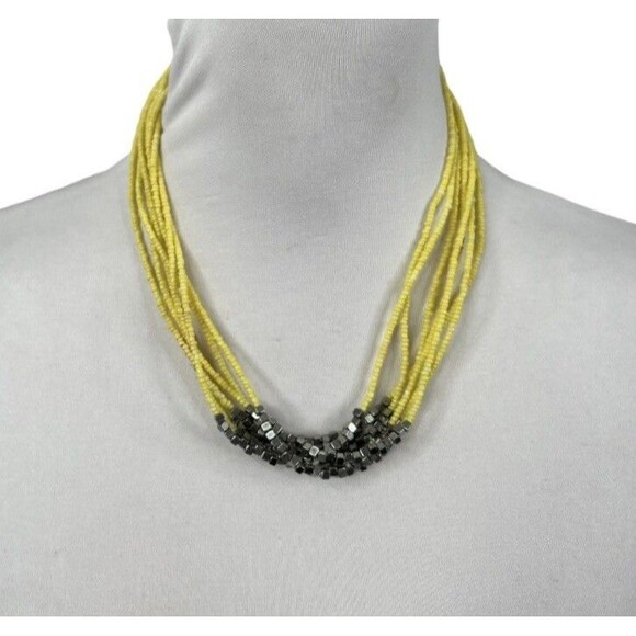 Vintage Yellow Seed Bead Necklace Retro Multistrand Necklace 19" w/ 2" Extender - Picture 6 of 6